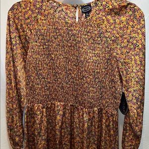 NWT Scoop Women's Smocked Front Fit and Flare Dress Floral Size XL Silky Stretch